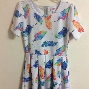 LuLaRoe Amelia Dress Rainbow Watercolor Feathers